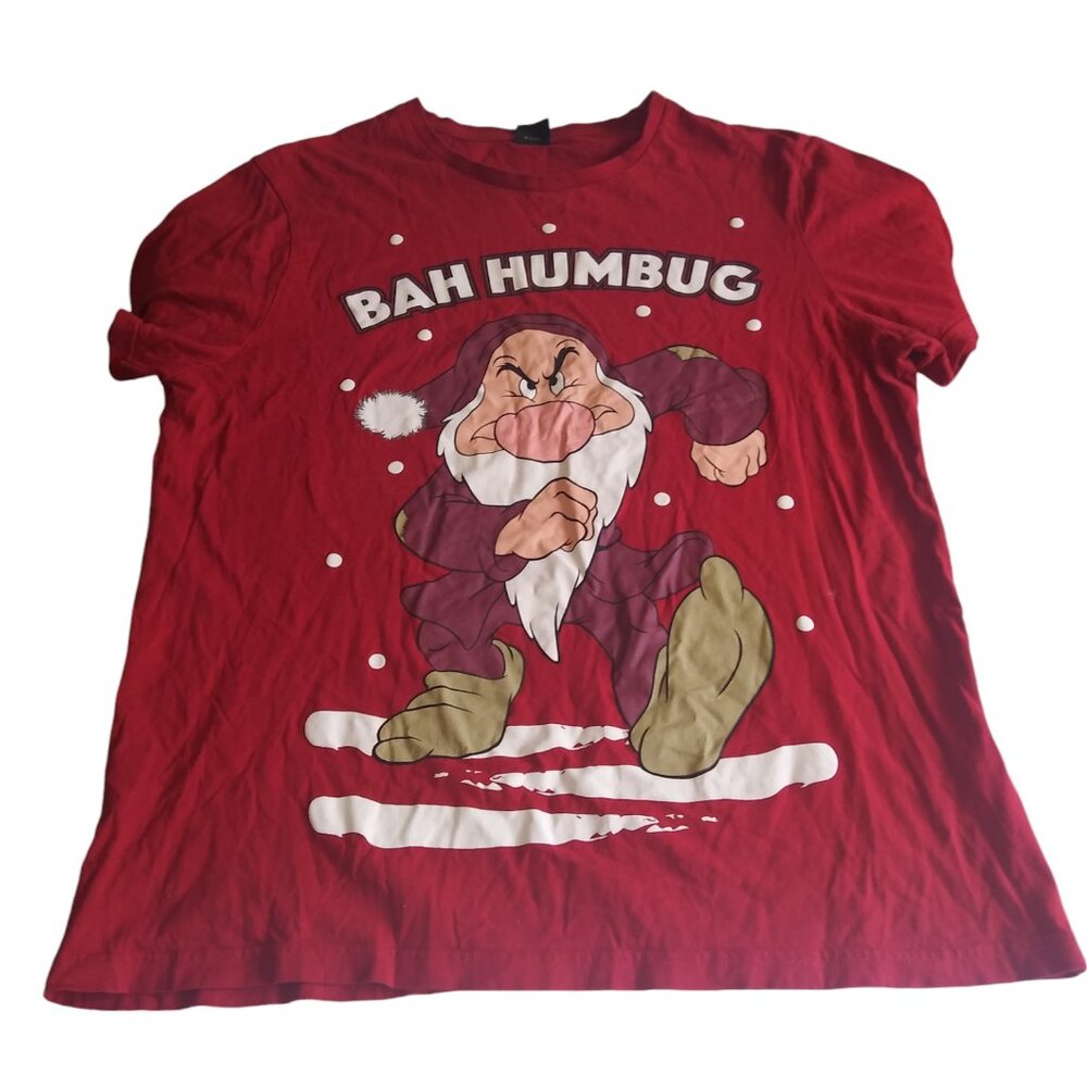 Disney Bah Humbug Grumpy Christmas Red Short Sleeve T-Shirt Size Large
